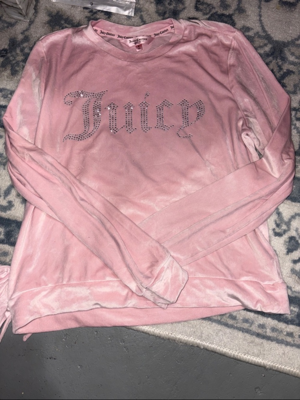 Juicy Couture Light Pink Velour Joggers with Rhinestone Logo - Picture 2 of 3
